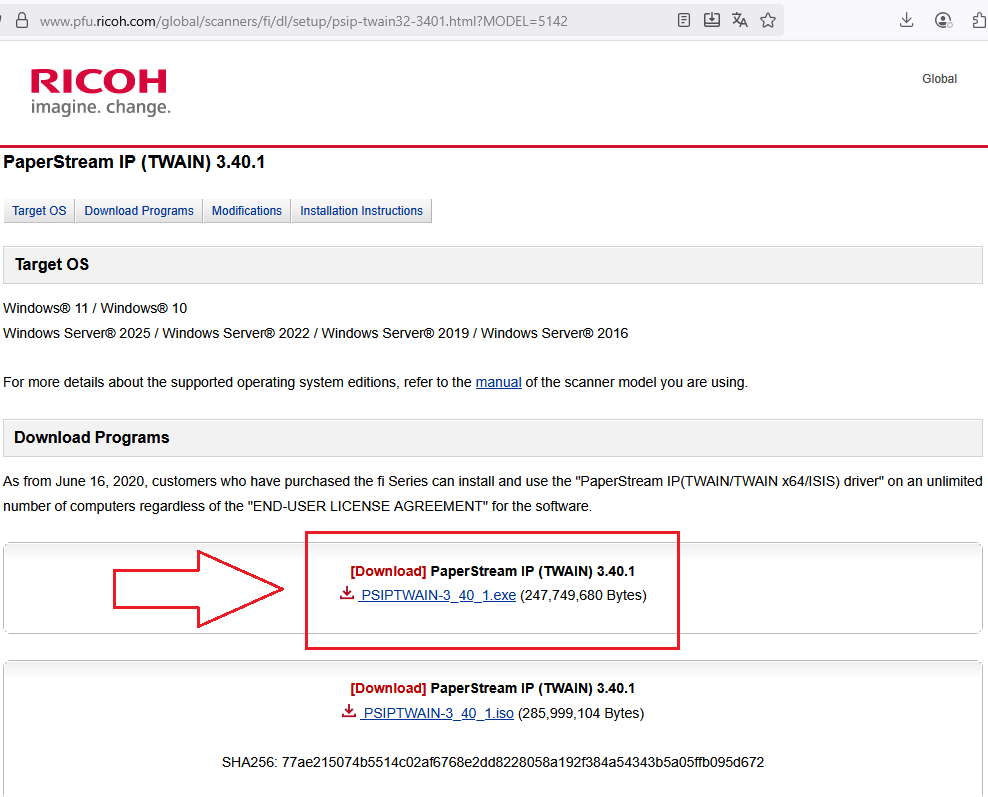 Der Scannertreiber befindet sich auf dieser Website