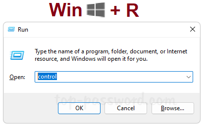 Drücken Sie Win + R. Geben Sie control ein und drücken Sie Eingabe