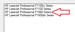 Im Schritt „Drucker auswählen“ wählen Sie: P1560 Series