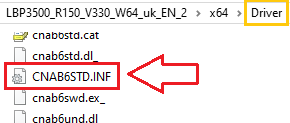 Öffnen Sie diesen Ordner und prüfen Sie, ob die Datei ...\x64\Driver\CNAB6STD.INF vorhanden ist