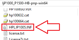 HPLJP1005.INF im entpackten Ordner