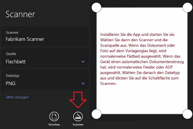 Installieren Sie die App und starten Sie sie. Wählen Sie dann den Scanner und die Scanquelle aus