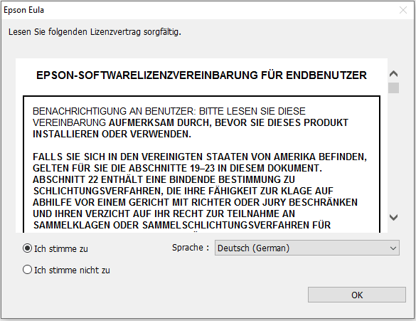 1 Screenshots der Schritte zur Installation des EPSON L18050-Druckertreibers